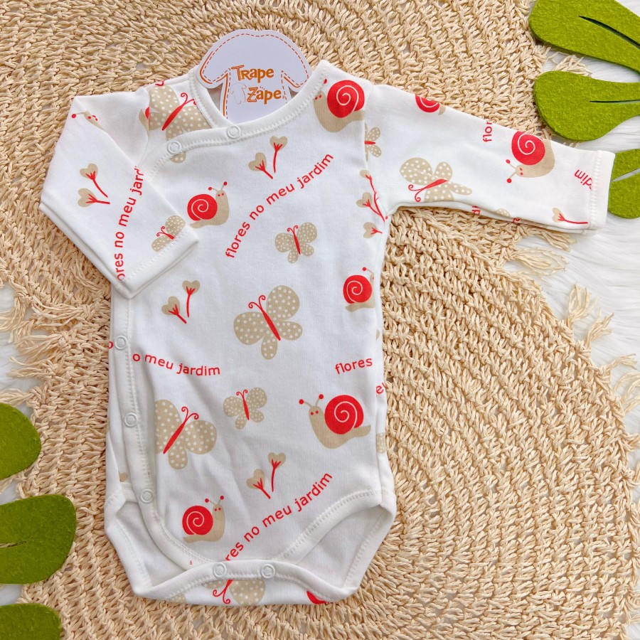 Body Kimono M/L Flores no Meu Jardim - Off White e Pink